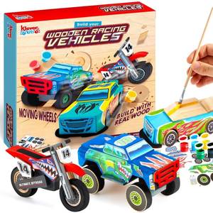 lot 8347 image: JOYIN Kids Craft Kit Build and Paint Your Own Wooden Race Car Art and Craft Kit DIY Toy Make Your Own Car Truck Toy Construct and Paint Kit, Presents for Kids