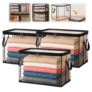 lot 8348 image: Extra Large Clear Pvc Storage Bags with Zipper Handles Heavy Duty Thick Plastic Clear Storage Bins for Clothes Blankets Toys Moving Foldable Closet Organizer Storage Containers (3, Black, L)