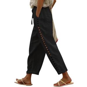 lot 8349 image: Womenfts Linen Capri Pants Petite Summer Pants with Drawstring,Black L