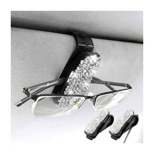 lot 8356 image: Moly Magnolia 2 PCS Car Glasses Holder, Bling Sun Visor Clip, Silver