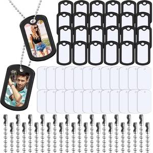 lot 8357 image: Yinkin 72 Pcs Sublimation Blank Dog Tag Set Aluminum White Stamping Double Sided Blank Metal Pendants with Military Silicone Dog Tag Silencer with 23.6 Inch Chain for DIY(24 Sets)