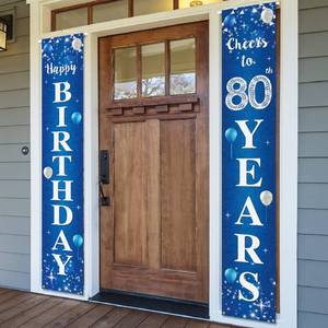 lot 8375 image: Happy 80th Birthday Yard Sign Door Banner - Cheers to 80 Years Birthday Party Decorations Supplies for Men Women - Blue