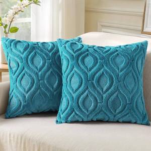 lot 8414 image: decorUhome Faux Fur Plush Soft Teal Throw Pillow Covers 20x20 Set of 2