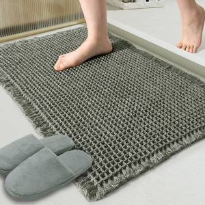 lot 8425 image: ZALL Waffle Bath Mat,Dark Green Super Absorbent Non Slip Bathroom Rug,17x24inch,Machine Washable Ultra Soft Floor Mats