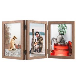 lot 12028 image: TOFOREVO Triple 4x6 Picture Frame Wooden Hinged