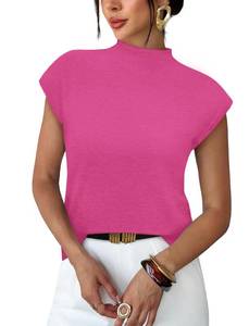 lot 12031 image: Sampeel Womens Mock Neck Cap Sleeve Sweater, Size L, Hot Pink