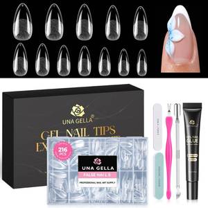 lot 12040 image: UNA GELLA Medium Almond Gel Nail Tips Kit, 216Pcs