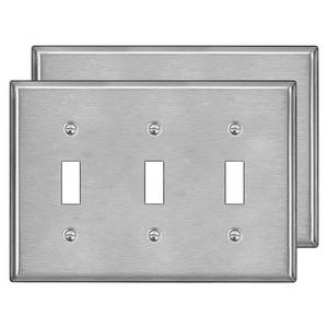 lot 12050 image: BESTTEN 3 Gang Toggle Switch Wall Plate, Brushed Stainless Steel