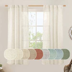 lot 12068 image: LAMIT Natural Linen Semi Sheer Curtains 63 Inch 2 Panels