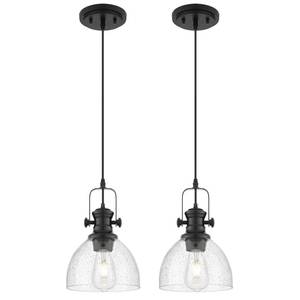lot 13307 image: Audickic 2-Pack Black Pendant Light Kitchen Island, 7.5in Seeded Glass Shade