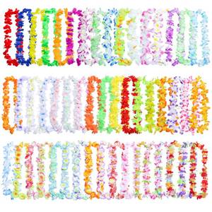 lot 13310 image: PARSUP 100PCS Hawaiian Leis Party Decorations, 50 Styles Flower Necklace Bulk for Tropical Theme Beach Supplies Night Bar Luau Aloha Beach Vacation