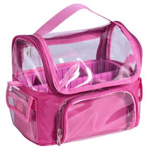 lot 13319 image: BS-MALL Makeup Bag, Transparent PVC Clear Travel Makeup Brush Holder, Tool Organizer Case with Shoulder Strap (Hotpink)
