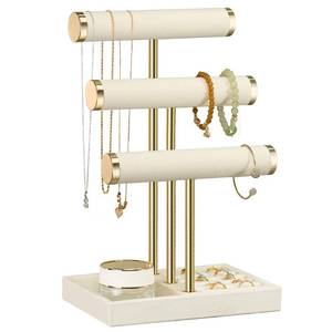 lot 13323 image: Jewelry Organizer Stand Display, 3 Tier Velvet Bracelet Holder, Beige