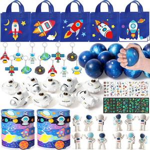 lot 13325 image: SNLN Outer Space Party Favors Birthday Supplies Non-Woven Gift Bag Stress Ball Spaceship Toy Astronaut Eraser Silicone Bracelet Keychain Tattoo Sticker Galaxy Space Goodie Bags Party Decoration