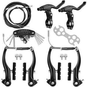 lot 13329 image: Hmseng V-Type Bike Brake Set, Complete Universal Bike Front and Rear MTB Brake, Bicycle Brakes, Inner and Outer Cables, Include Brakes Lever Calipers Multi-Tool Wrenches-Black