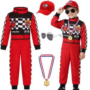 lot 13338 image: Gomukot Direct Kids Race Car Driver Costume Set Boys Girls Racer Jumpsuit Halloween Racer Cosplay Dress Up (7-8 Years) Black and Red