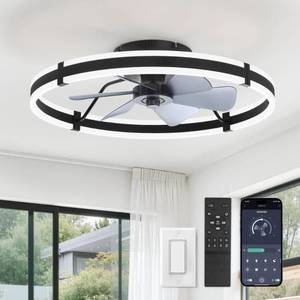 lot 13342 image: ZMISHIBO 24 Inch Ceiling Fans with Lights and Remote, Modern Low Profile Ceiling Fan, 3000-6000K Dimmable Flush Mount LED Fan Light, 6 Wind Speeds, Fandelier Ceiling Fans for Bedroom- Black