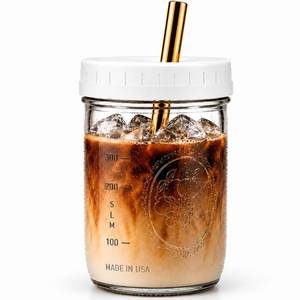 lot 13343 image: Capsule Classic Boba Tea Cups 16 oz (2-Pack) with Wide Stainless Steel Straws � No Clogging, Mason Jar Glass Cups with Lids for Bubble Tea, Smoothies and Iced Coffee