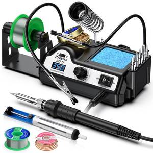 lot 13351 image: Preciva 927II Digital Soldering Station Kit, 130W MAX High Power with 5 Extra Iron Tips, 2 Helping Hands, Lead-Free Solder, Solder Sucker, Tip Storage Slots, Tip Cleaner, °C°F Conversion, Auto Sleep