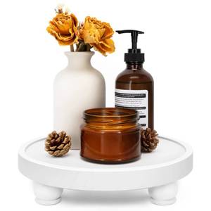 lot 13357 image: EOSAHR Wood Display Riser Pedestal Stand for Bathroom Boho Decor, White