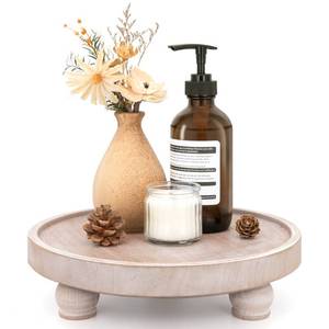 lot 13361 image: EOSAHR Wood Display Riser Pedestal Stand for Kitchen Decor, Natural Wood