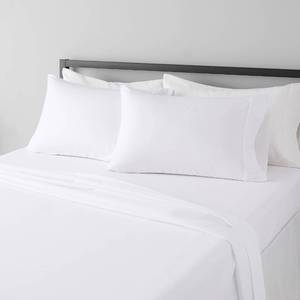 lot 13365 image: Amazon Basics Lightweight Super Soft Breathable Wrinkle-Resistant Microfiber 4-Piece Bed Sheet Set with 14-Inch Deep Pockets, Queen, Bright White, Solid