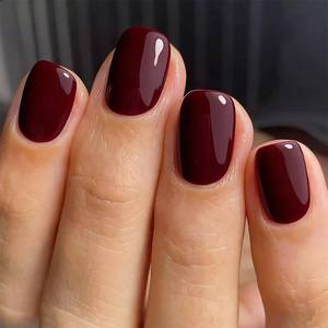 lot 14036 image: KKUUOO Press on Nails Short,Burgundy Red Solid Color Square Fake Nails 24Pcs 10 Sizes, Reusable Glossy Stick on Nails with Jelly Adhesive Tabs Manicure Tools for Daily Wear