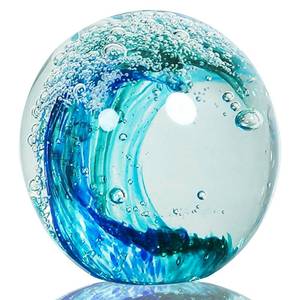lot 14045 image: JUYOULE Hand Blown Ocean Wave Glass Ball Unique Gift for Beach LoversBeach Decorations for Home, Sea Glass Paperweight for Coastal Room Decor, Aquarium and Ocean Themed Decorations