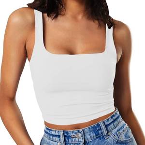 lot 14057 image: Artfish Womenfts Sleeveless Strappy Seamless Crop Tank Tops Square Neck Workout Fitness Basic Cropped Camis White, M