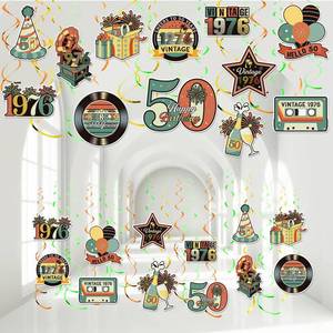 lot 14075 image: Geyoga 54 Pcs 50th Birthday Decorations Vintage 1976 50th Hanging Swirl Decoration Vintage 1976 Cassette Record Foil Ceiling Decor Supplies for Retro Birthday Anniversary Party Decorations Supplies