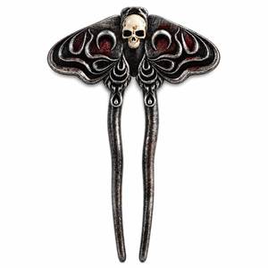 lot 14077 image: Hand Painted Moth Skull French Hair Pin for Women, Gothic Hair Stick, Witch Aesthetic Moon Hair Accessory, Dark Fantasy Resin Hair Pin for Buns and Updos Damaged but fixable