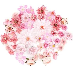 lot 14078 image: LACGO 48 PCS Fake Flowers Heads - Artificial Flower Heads Bulk Silk Faux Rose DIY Flower Embellishments Blossom Wreath Bouquets for Crafts Wedding Bridal Party Baby Shower Home Decoration(Pink)