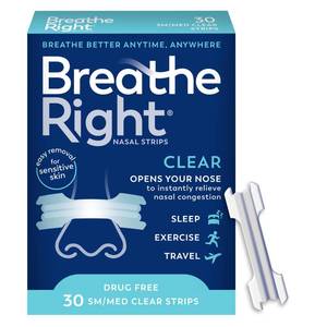 lot 14082 image: Breathe Right Nasal Strips, Relieves Nasal Congestion, SmMed, Clear, 30 ct