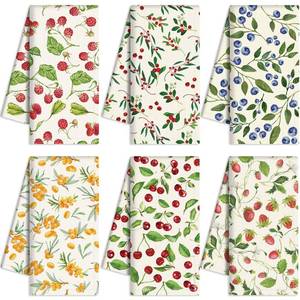 lot 14087 image: Oudain 6 Pcs Fruit Kitchen Towels Dishcloth Reusable Tea Hand Towels Absorbent Quick Dry Cleaning Cloths Towel for Kitchen Bathroom Housewarming Gifts Home Decoration 23.6 x 11.8in, Mixed Fruit
