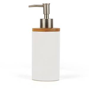 lot 14091 image: Whiidoom Ceramic Hand Soap Dispenser with Bamboo Lid, White