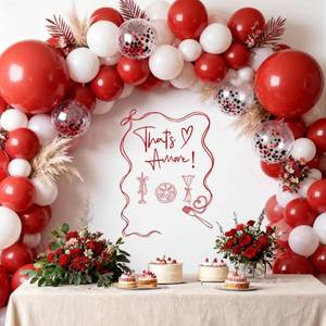 lot 14093 image: Thats Amore Bridal Shower Decorations - Thats Amore Sign Decal for Balloons Arch Backdrop, Red Bow Wedding Shower Decorations Sticker, Coquette Bachelorette Wedding Engagement Party Decor