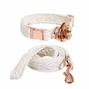 lot 14105 image: Dog Collar and Leash Set for Large Dogs Unique Soft Leather White Dog Wedding Collar with Flower Stylish Rose Gold Heavy Duty Metal Buckle Leash and Collar for Dogs Birthday Pet Outfit (White,L)
