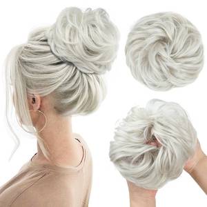 lot 14134 image: CJL HAIR Large Messy Bun Hair Piece Wavy Curly Scrunchies Synthetic Chignon Ponytail Hair Extensions Thick Updo Hairpieces for Women White