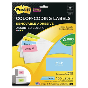 lot 14141 image: Post-it Super Sticky Color-coding Labels, Laserinkjet, 2in X 4in