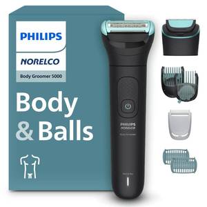 lot 14148 image: Philips Norelco Body Groomer 5000 Series, Intimate Hair Trimmer and Shaver for Men with Dual 100percent Showerproof Full Body Shave and Trim Heads and Two Bi-Directional Body Hair Combs, BG549550