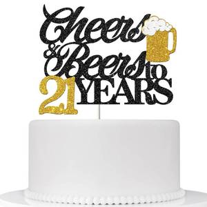 lot 14152 image: Cheers and Beers to 21 Years Cake Topper Happy 21st Birthday Cake Decor for Men Women Funny 21 Years Birthday Wedding Anniversary Party Decoration Supplies