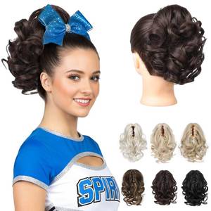 lot 14153 image: REECHO 9in Short Ponytail Extension, Classic Loose Curly Wavy Claw Clip Pony tails Hair Extensions HP001 Hairpieces for Women (Dark Brown)