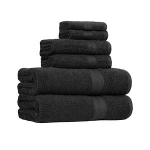 lot 14156 image: Amazon Basics 6-Piece Highly Absorbent Fade-Resistant Towel Set, 100percent Cotton Towels for Bathroom, Soft, 2 Bath Towels, 2 Hand Towels, 2 Washcloths, Black