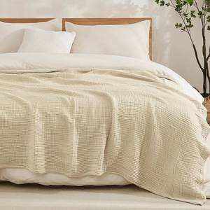 lot 14157 image: EMME Cotton Blanket Queen Size for Bed Soft Muslin Bed Blankets 90inx90in Beige Lightweight Breathable Bedspread Coverlet All Season Gauze
