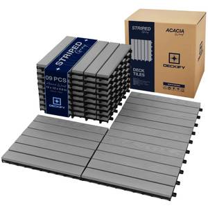 lot 19553 image: Acacia Interlocking Deck Tiles Outdoor Waterproof All Weather, Grey Striped