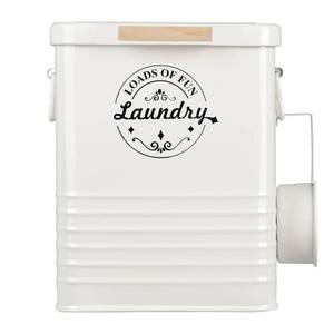 lot 19560 image: Laundry Detergent Powder Container Dispenser Holder for Laundry Room Organization. Metal Laundry Soap Dispenser with Scoop and Lid. Modern Farmhouse Laundry Room Decor and Accessories (Cream)
