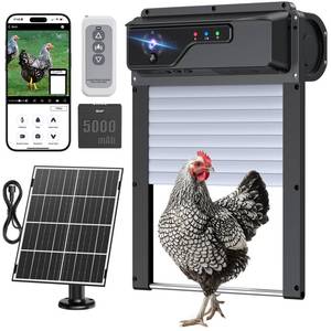lot 19561 image: Automatic Chicken Coop Door with Camera, Solar Powered Smart Chicken Door with WiFi App Control, 1080P HD Night Vision, 5000 mAh Battery, Anti-Pinch Safety, Smart Alerts, Space-Saving Roll-Up Design