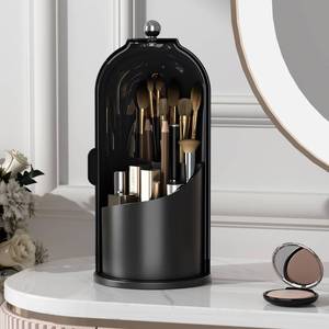 lot 19579 image: YOOLENS Makeup Brush Holder with Lid 360 Rotating Clear Dustproof Make Up Organizers for Vanity Bathroom Countertop, Green Beige