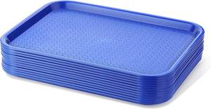 lot 19585 image: New Star Foodservice Blue Plastic Fast Food Tray, 10 by 14-Inch, Set of 10, Basket Weave Design