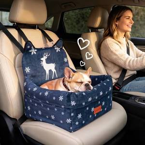 lot 19587 image: Dog Booster Car Seat with Memory Foam, 6in Elevated Cushion for Small Dogs Up to 35lbs, Washable Cover, Storage Pocket,Safety Belt, Fits Front and Back Seat